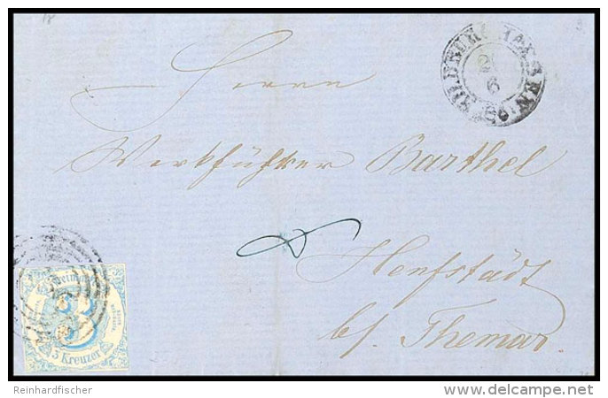 3 Kr. Blau, Lupen Bis Vollrandig, Mit Nummernstempel "256" Auf Kpl. Faltbrief Von "HILDBURGSHAUSEN 26.6." (1861)... - Otros & Sin Clasificación