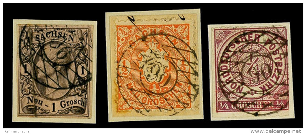 "90" - GR&Uuml;NHAIN, A. 1 Ngr. Johann, 1/4 Gr. NPD Und Briefst&uuml;ck Mit 1/2 Ngr. Wappen, Katalog: 8,u.a.... - Saxe