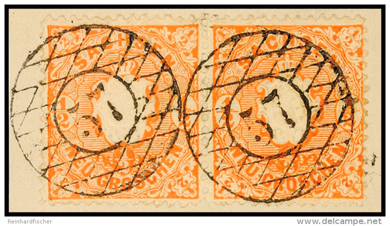 "57" - Rosswein, Zwei Klare Abschl&auml;ge Auf Waager. Paar 1/2 Ngr. Wappenausgabe In C-Farbe Auf Briefst&uuml;ck,... - Saxe