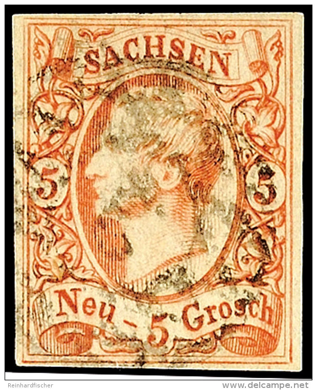 5 Ngr. Johann, Ziegelrot, Voll- Bis Breitrandig Mit Nr.-Stpl., Kabinett, Gepr. Rismondo BPP, Mi. 80,-, Katalog: 12a... - Saxe