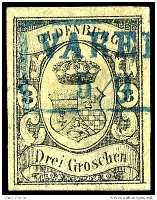3 Gr Schwarz Auf Gelb Sauber Gestempelt Und Allseits Breitrandig, Repariert, Mi. 750,--, Katalog: 8 O3 Gr Black... - Oldenbourg