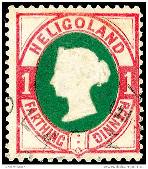 1 Pfg. Lilakarmin/dunkelgr&uuml;n, Gestempelt, Repariert, Signiert Lemberger, Fotobefund Estelmann BPP, Mi. 900,-... - Héligoland