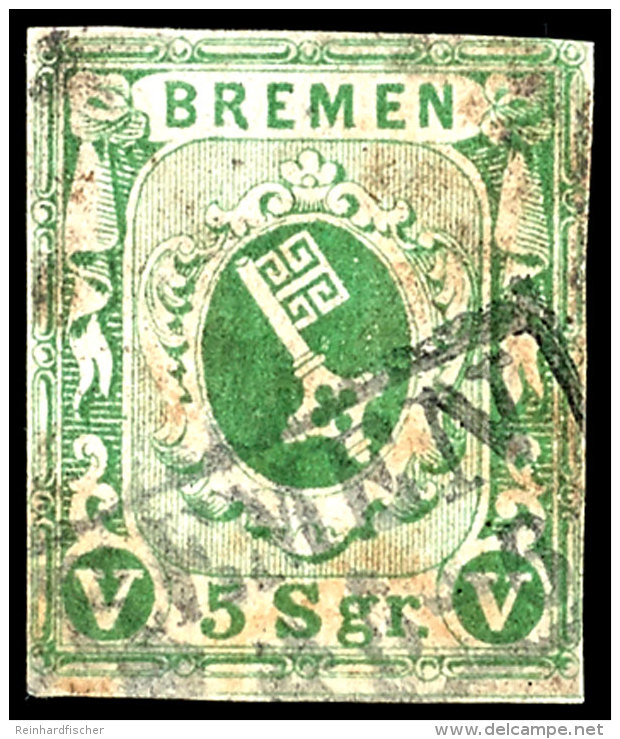 5 Sgr (dunkel)gr&uuml;n Auf Gestrichenem Papier Gestempelt Mit Kastenstempel "BREMEN", Dopp. Gepr. Pfenninger Und... - Brême