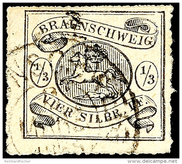 1/3 Sgr. Schwarz, Bogenf&ouml;rmiger Durchstich, Sauber Gestempelt, Repariert, Signiert Brettl BPP, Mi. 2.800,-,... - Brunswick