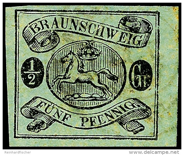 5 Pfg Schwarz Auf Gr&uuml;n, D&uuml;nnes Papier (unter 0,65 Mm), Vom Rechten Bogenrand Stammend, Tadellos... - Brunswick