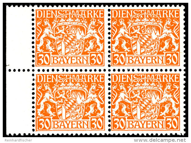 30 Pf Orange Auf W-Papier, Viererblock Vom Linken Bogenrand Tadellos Postfrisch, Jeder Wert Gepr. Helbig BPP, Mi.... - Otros & Sin Clasificación