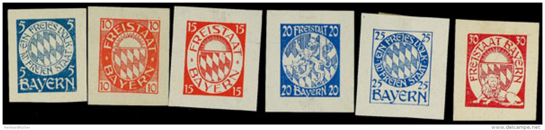 5 Pf.-30 Pf., 6 Verschiedenfarbige Essays Zur Geplanten Freistaat-Ausgabe, 3 Werte Sign. Ludin  (*)5 Pf. 30... - Otros & Sin Clasificación