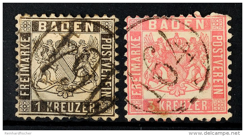 "164" (Einring) - BAHNPOST, Je Zentrisch Klar Auf 1 Kr. Schwarz (M&auml;ngel + Rep.) Und 3 Kr. Rosa (helle Stelle),... - Otros & Sin Clasificación