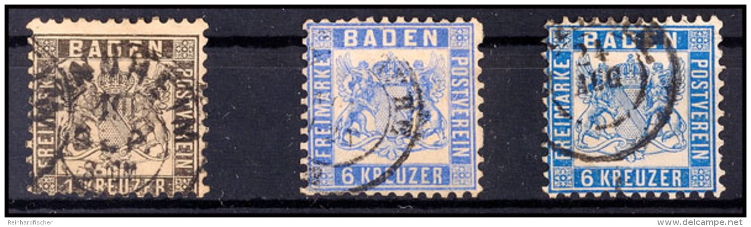 1 Kr. Schwarz, 6 Kr. Ultramarin Und Preu&szlig;ischblau, Je Gestempelt, Mi. 150.-, Katalog: 17a, 19 A,b O1 Kr.... - Otros & Sin Clasificación