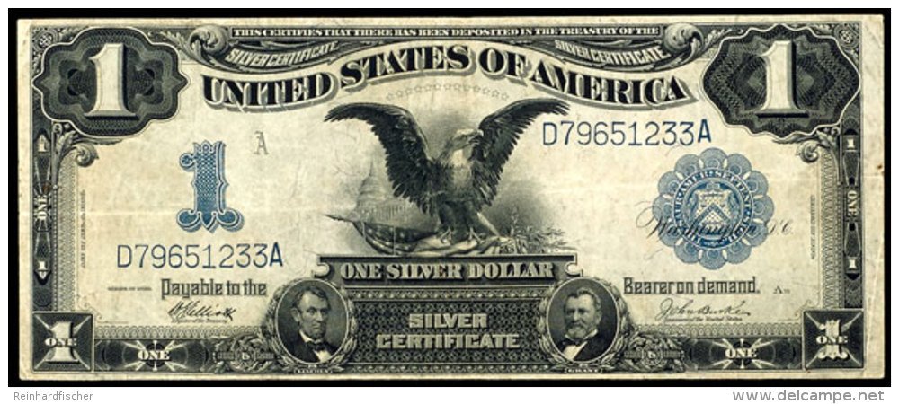 USA, 1 Dollar, 1899, Adler Auf Flagge, Silver Certificate, Seriennummer D79651233A, Erhaltung III., Katalog: Pick... - Otros & Sin Clasificación