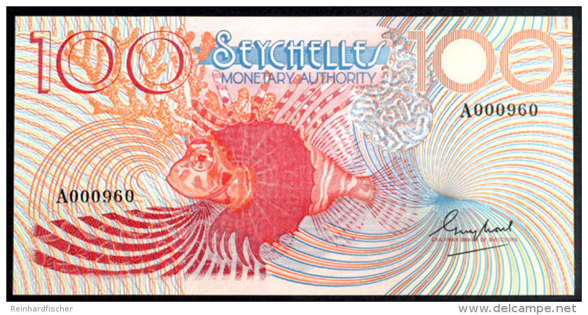 Seychellen, 100 Rupees, O.J. (1979), Tropischer Fisch, Seriennummer A000960, Kassenfrisch, Erhaltung I., Katalog:... - Otros & Sin Clasificación