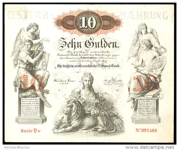 &Ouml;sterreich, 10 Gulden, 1858, Kl. M&auml;ngel (mehrfach Gefaltet, Kl. Eckbug, Leichte Alterungsspuren),... - Otros & Sin Clasificación