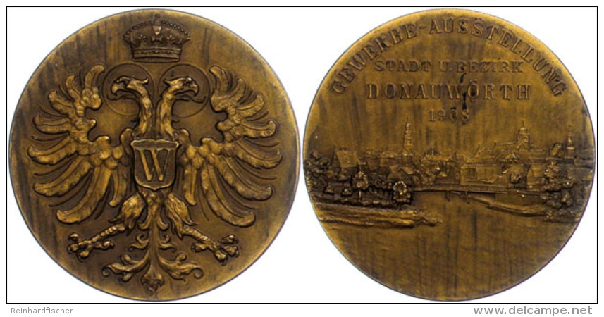 Donauw&ouml;rth, Unsignierte Bronzemedaille (Durchmesser Ca. 46mm, 40,89g),1908, Zur Gewerbeausstellung. Av:... - Otros & Sin Clasificación