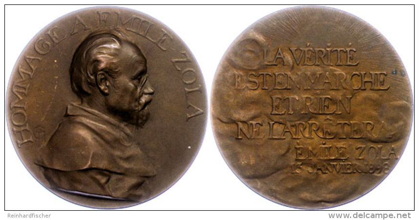 Frankreich, Bronzemedaille (Dm. Ca. 59,50mm, Ca. 89,14g), 1898, Auf Emile Zola. Av: Brustbild Nach Rechts, Darum... - Otros & Sin Clasificación