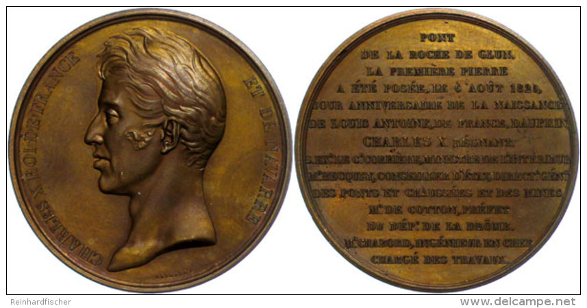 Frankreich, Karl X., Bronzemedaille (Durchmesser Ca. 52mm, 61,02g),1825, Von F. Gayrard, Auf Die Br&uuml;cke... - Otros & Sin Clasificación