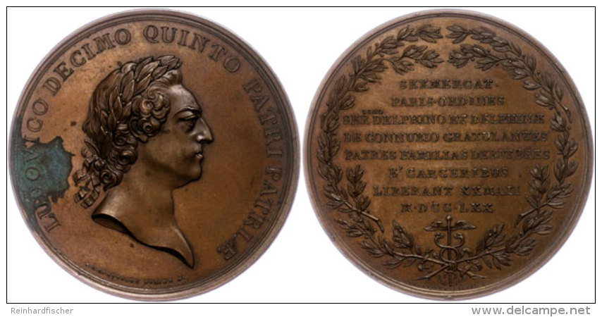 Frankreich, Louis XV., Bronzemedaille (Dm. Ca. 64,50mm, Ca. 107,96g), 1770, Von Roettiers. Av: Kopf Nach Rechts,... - Otros & Sin Clasificación