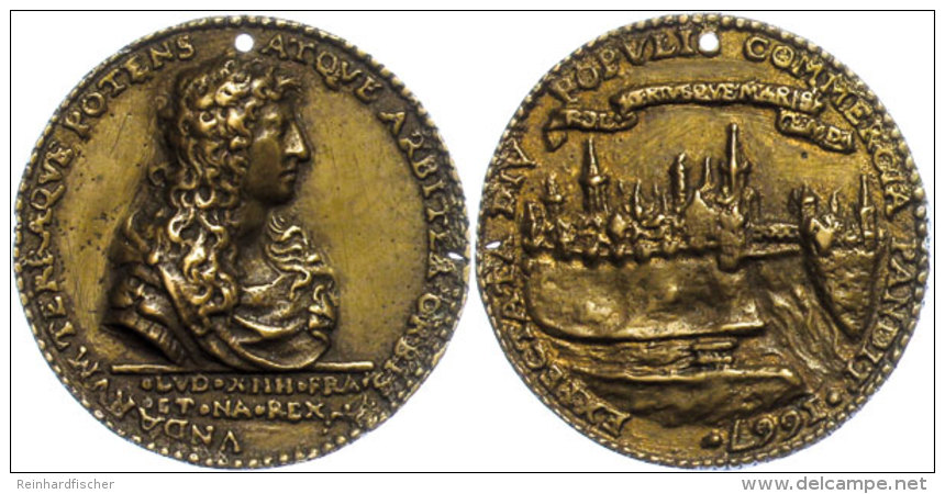 Frankreich, Ludwig XIV., Bronzegussmedaille (Durchmesser Ca. 53mm, 40,05g), 1667. Av: Brustbild Nach Rechts, Darum... - Otros & Sin Clasificación