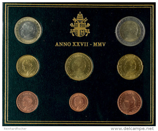 2005, Euro KMS 1 Cent Bis 2 Euro, Papst Johannes Paul II., Im Folder, St.  St2005, Euro KMS 1 Cent Till 2 Euro,... - Vaticano (Ciudad Del)