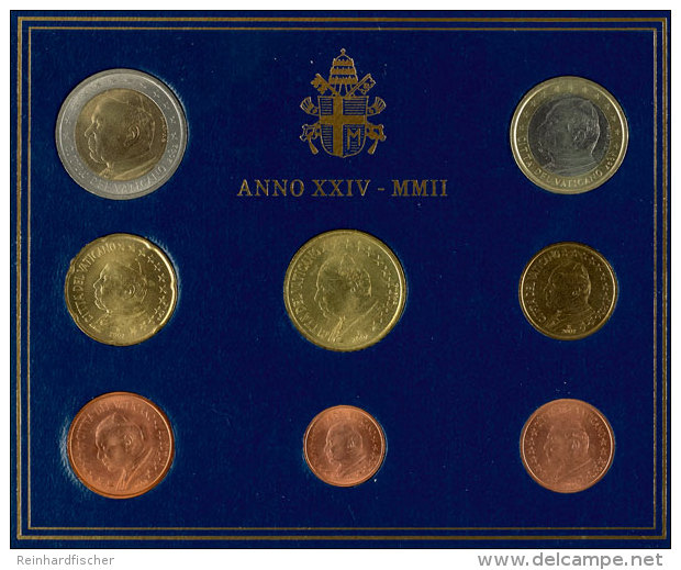 2002, Euro KMS 1 Cent Bis 2 Euro, Papst Johannes Paul II., Im Folder, St.  St2002, Euro KMS 1 Cent Till 2 Euro,... - Vaticano (Ciudad Del)