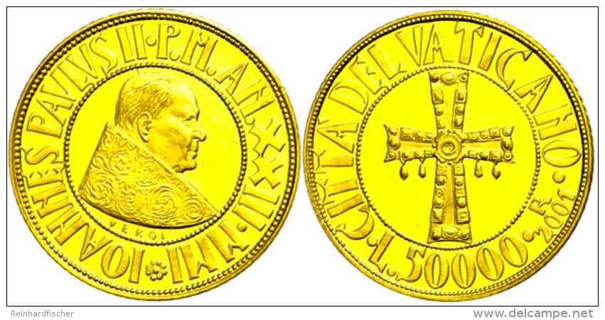 50.000 Lire, Gold, 2001, Christliche Symbole - Papst Johannes Paul II., KM 390, Sch&ouml;n 341, Im... - Vaticano (Ciudad Del)