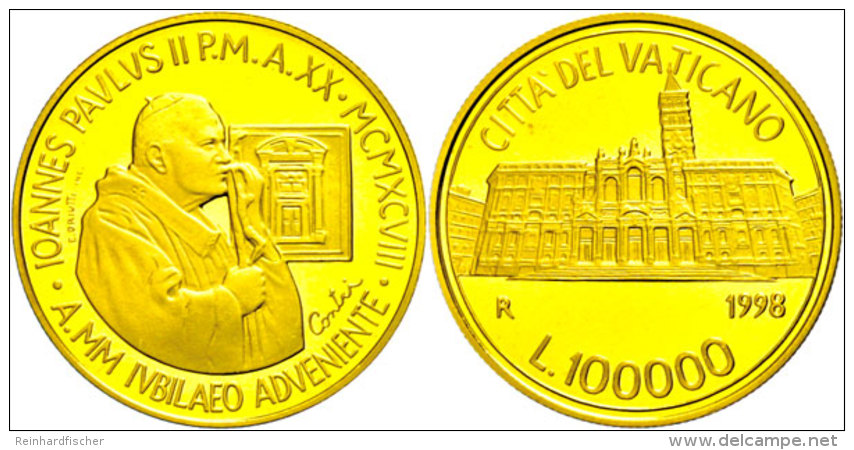 10000 Lire, Gold, 1998, Johannes Paul II., Weg Ins Heilige Jahr 2000-Basilika S. Maria Maggiore, Mit Zertifikat In... - Vaticano (Ciudad Del)