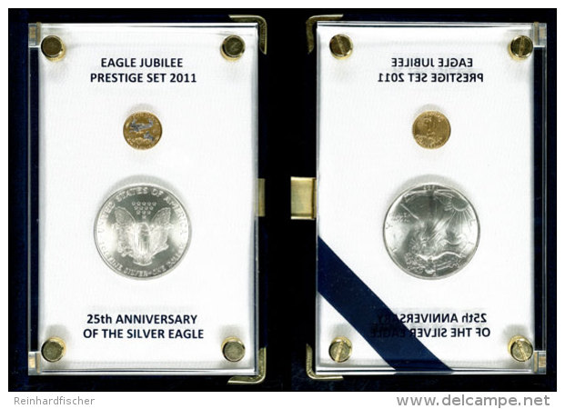 5 Dollars, Gold, 2011, 5 Dollars Mit Silberdollar 1oz 1986, Versiegelt Als Eagle Jubilee Pestige-Set In Kassette ... - Otros & Sin Clasificación