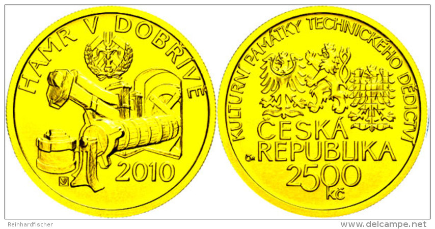 2500 Kronen, Gold, 2010, Hammerm&uuml;hle In Dobrive, KM 117, In Ausgabeschatulle, St.  St2500 Coronas, Gold,... - República Checa