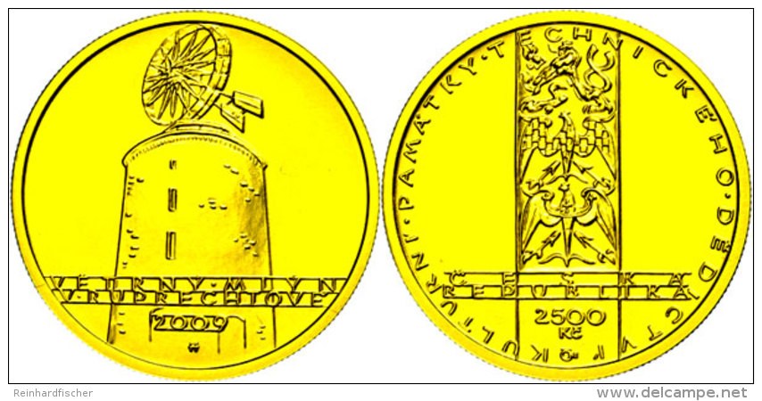 2500 Kronen, Gold, 2009, Windm&uuml;hle Von Ruprechtov, KM 111, In Ausgabeschatulle, St.  St2500 Coronas, Gold,... - República Checa