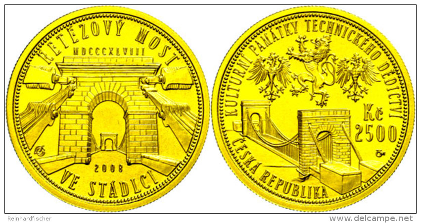 2500 Kronen, Gold, 2008, Stadlec Kettenbr&uuml;cke, KM 103, In Ausgabeschatulle, St.  St2500 Coronas, Gold,... - República Checa