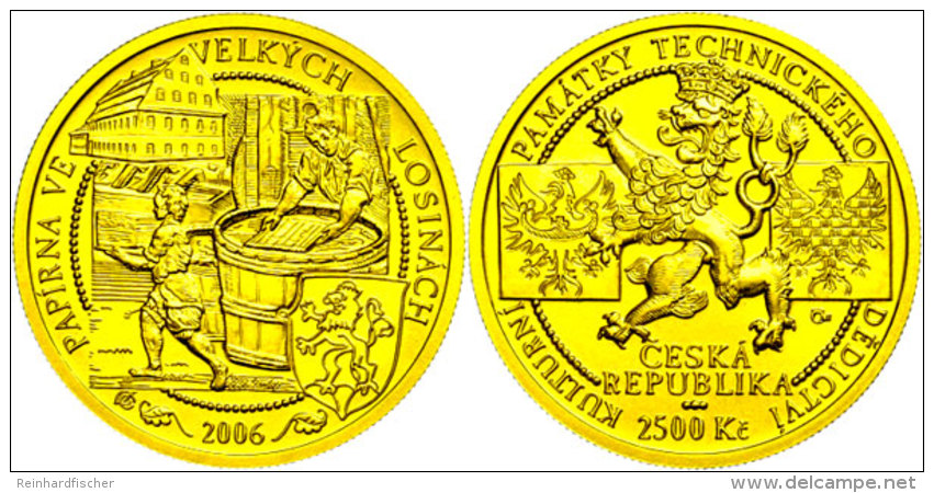 2500 Kronen, Gold, 2006, Papierm&uuml;hle Von Velke Losiny, KM 89, Auflage Nur 2000 St&uuml;ck, In Ausgabeschatulle... - Czech Republic