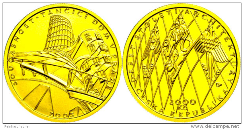 2000 Kronen, Gold, 2005, Tanzhaus Prag, KM 88, In Ausgabeschatulle, St.  St2000 Coronas, Gold, 2005, Dancing... - República Checa