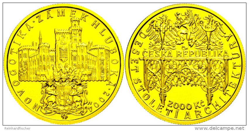 2000 Kronen, Gold, 2004, Schloss Hlubok&aacute;, KM 75, In Ausgabeschatulle Mit Zertifikat, St.  St2000... - República Checa