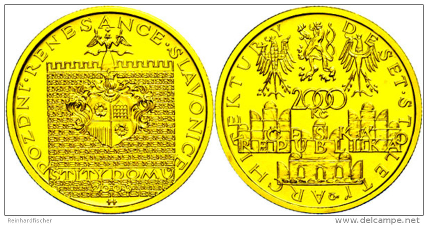 2000 Kronen, Gold, 2003, Slawonische Renaissance-Hausfassade, KM 68, In Ausgabeschatulle, St.  St2000 Coronas,... - República Checa