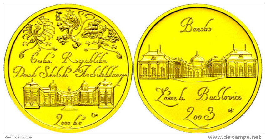 2000 Kronen, Gold, 2003, Buchlovice Palast, KM 69, In Ausgabeschatulle, St.  St2000 Coronas, Gold, 2003,... - República Checa