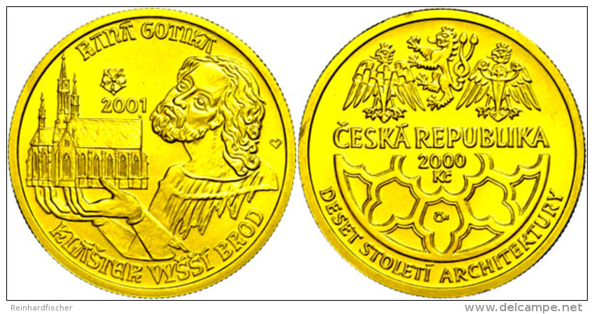 2000 Kronen, Gold, 2001, Zisterzienserkloster Hohenfurth, KM 66, In Ausgabeschatulle, St.  St2000 Coronas,... - República Checa