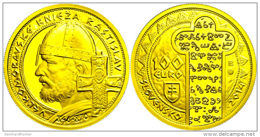 100 Euro, Gold, 2014, F&uuml;rst Rastislav, 8,55g Fein, Mit Zertifikat In Ausgabeschatulle, PP.  PP100 Euro,... - Eslovaquia