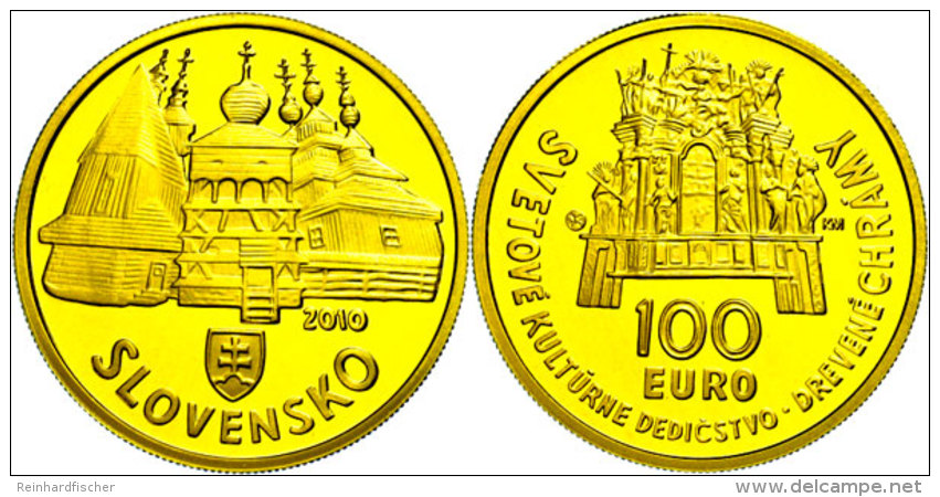 100 Euro, Gold, 2010, Kirche Des Heiligen Franz Von Assisi Zu Hervartov, 8,55g Fein, KM 113, Mit Zertifikat In... - Eslovaquia