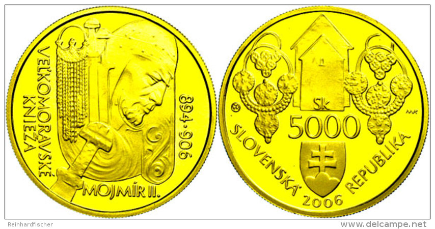 5000 Kronen, Gold, 2006, 1100. Todestag Von F&uuml;rst Mojmir II., 8,55g Fein, Mit Zertifikat In Ausgabeschatulle,... - Eslovaquia