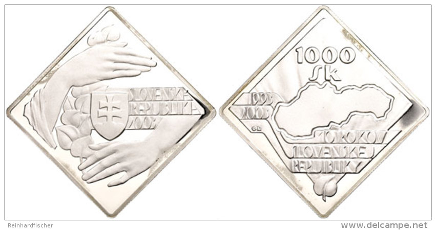 1000 Kronen, 2003, 10 Jahre Slowakische Republik, KM 63, 2 Unzen Silber, Mit Zertifikat In Ausgabeschatulle, PP. ... - Eslovaquia