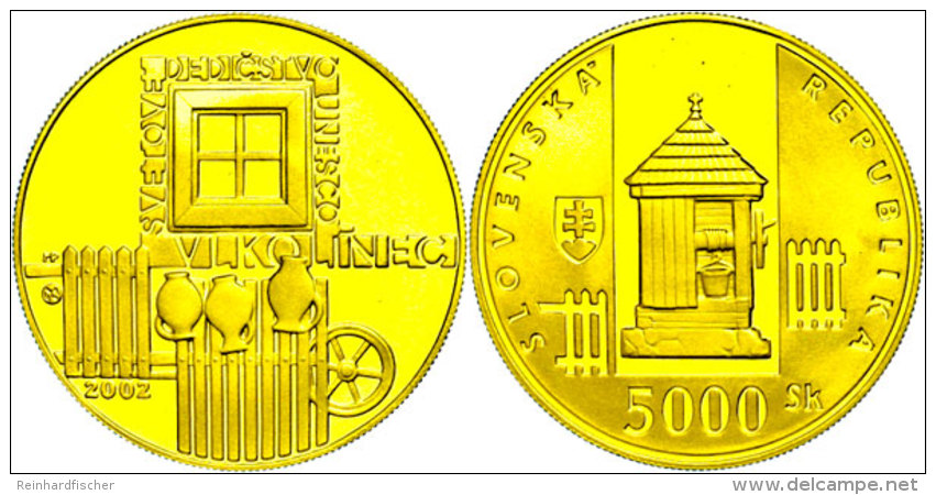 5000 Kronen, Gold, 2002, Vlkolinec, KM 61, Mit Zertifikat In Ausgabeschatulle, PP  PP5000 Coronas, Gold, 2002,... - Eslovaquia