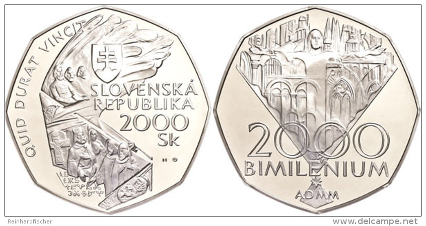 2000 Kronen, 2000, Bimilenium, 4 Unzen Silber, Achteckig, KM 51, Auflage Maximal 4000 St&uuml;ck!, Mit Zertifikat... - Eslovaquia