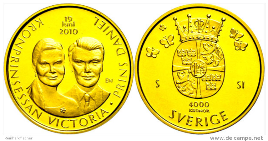 4000 Kronen, Gold, 2010, Hochzeit Von Victoria Und Daniel, 10,80g Fein, KM 918, Auflage 4370 St&uuml;ck, Mit... - Suecia