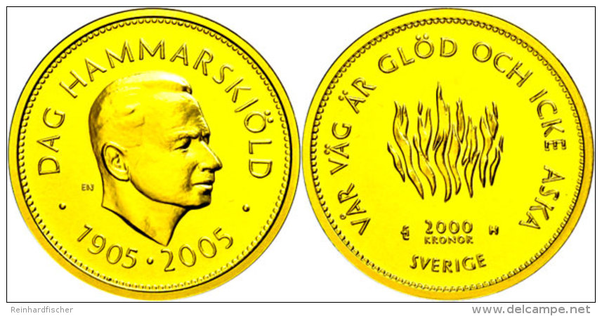 2000 Kronen, Gold, 2005, Dag Hammarskj&ouml;ld, 10,71g Fein, KM 914, Auflage Nur 2563 St&uuml;ck, Mit Zertifikat In... - Suecia