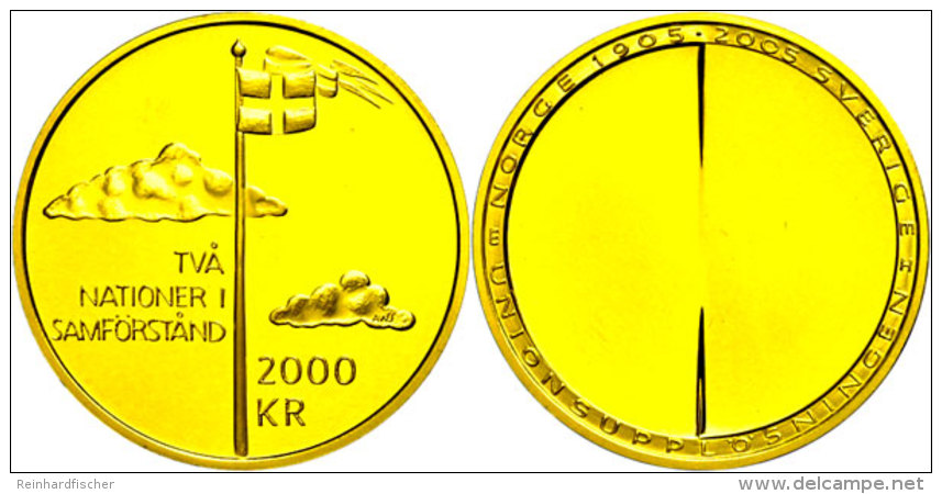 2000 Kronen, Gold, 2005, 100 Jahre Unabh&auml;ngigkeit, 10,72g Fein, KM 907, Auflage Nur 3590 St&uuml;ck, Mit... - Suecia