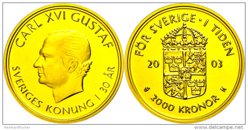 2000 Kronen, Gold, 2003, Gekr&ouml;ntes Wappenschild, 10,89g Fein, KM 903, Auflage Nur 2000 St&uuml;ck, Mit... - Suecia