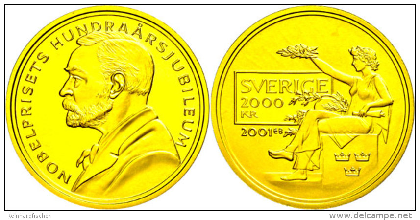 2000 Kronen, Gold, 2001, 100 Jahre Nobelpreis, 10,81g Fein, KM 901, Mit Zertifikat In Ausgabeschatulle, St. ... - Suecia