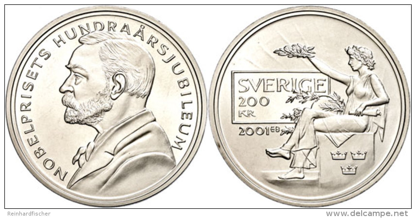 200 Kronen, 2001, 100 Jahre Nobelpreis, KM 900, Mit Zertifikat In Ausgabeschatulle, St.  St200 Coronas, 2001, A... - Suecia