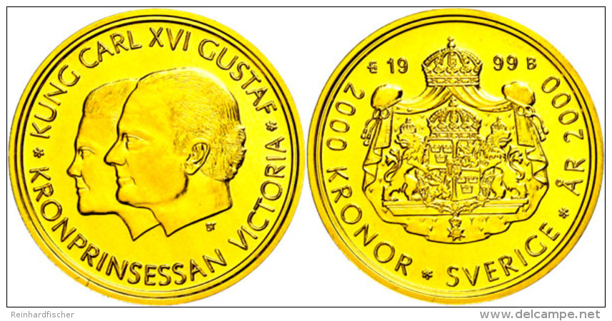 2000 Kronen, Gold, 1999, Christliche Jahrtausendwende, 11,73g Fein, KM 899, Mit Zertifikat In Ausgabeschatulle, St.... - Suecia
