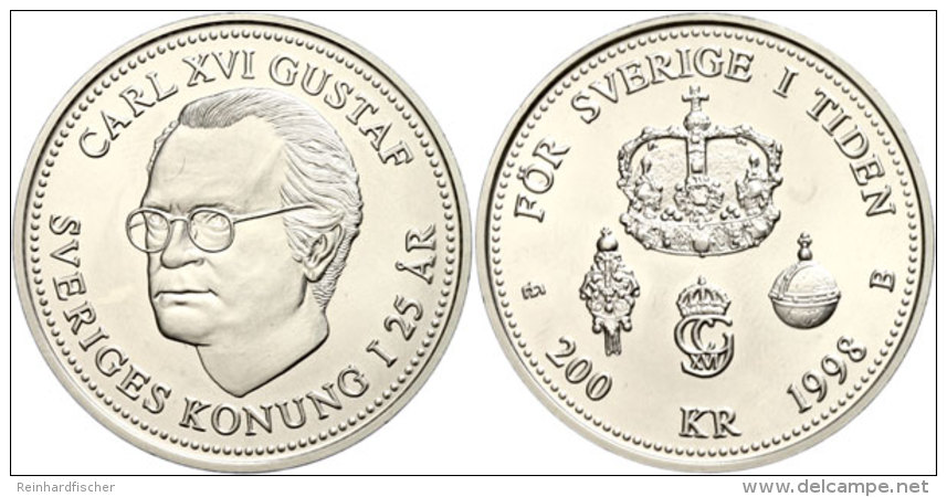 200 Kronen, 1998, Thronbesteigung K&ouml;nig Carl XVI. Gustaf, KM 892, Im Blister, St.  St200 Coronas, 1998,... - Suecia