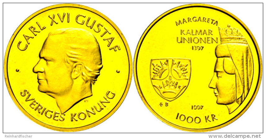 1000 Kronen, Gold, 1997, 600. Jahrestag Der Kalmarer Union, Ca. 5,22g Fein, KM 891, Im Blister, St.  St1000... - Suecia
